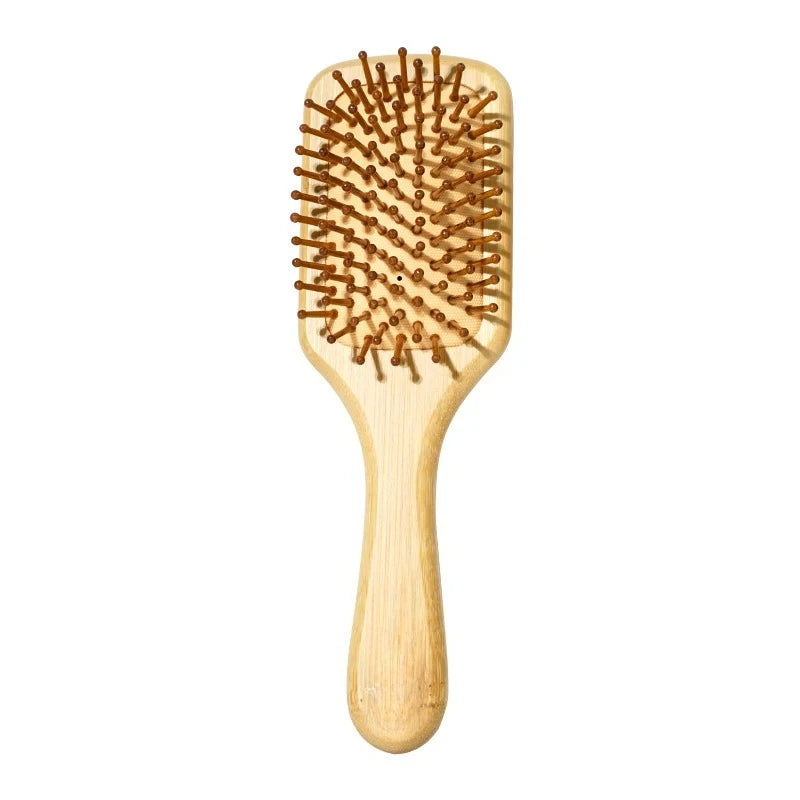 Natural Bamboo Paddle Hair Brush – Air Cushion Scalp Massager Bamboo Hair Brush PLUSH M Square Comb