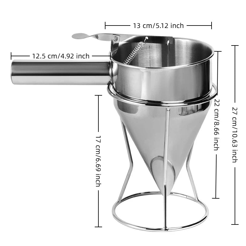 1200ml Stainless Steel Batter Dispenser with Rack & Nozzles Batter Funnel Dispenser PLUSH
