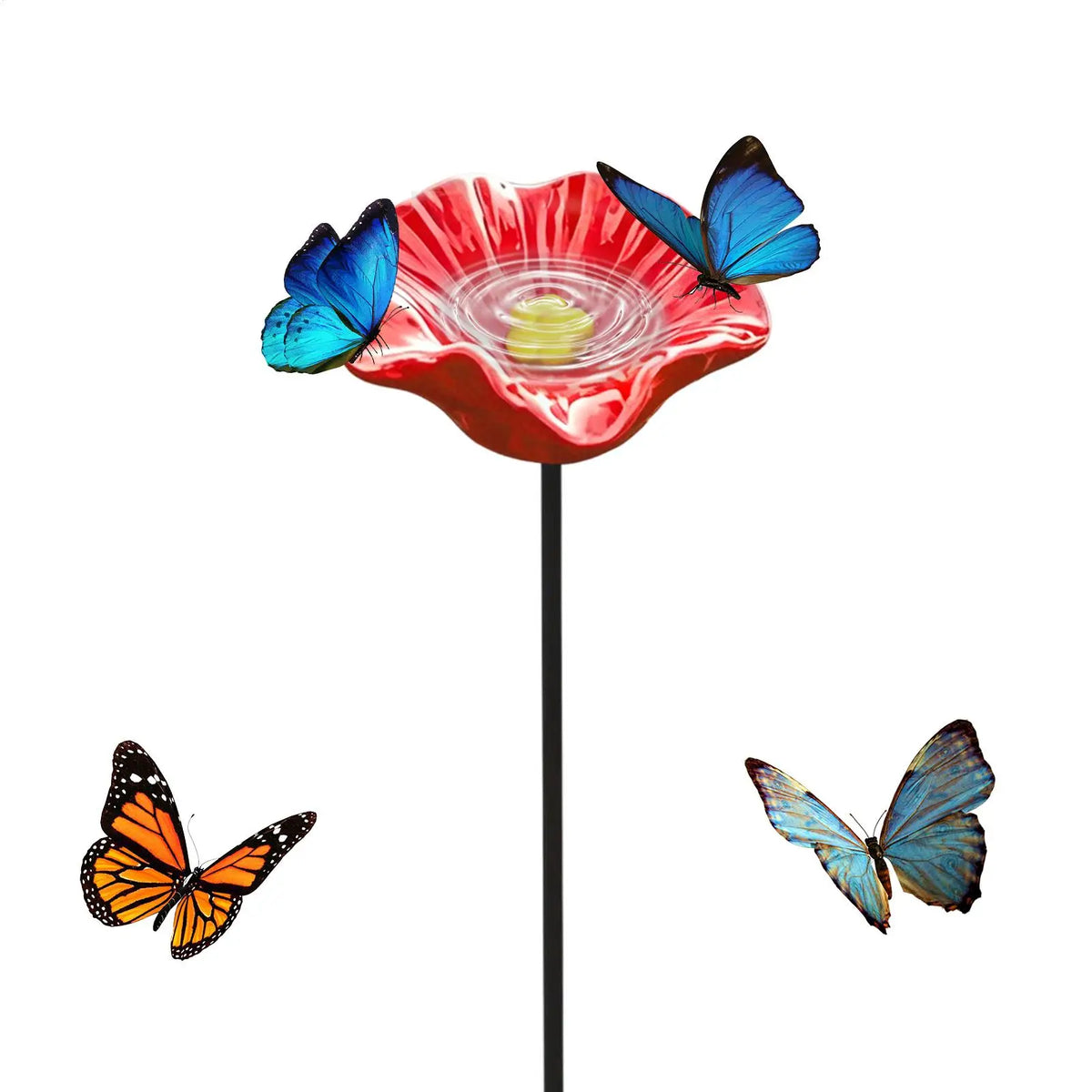 Resin Flower Bee & Butterfly Watering Station with Stake Garden Pollinator Feeder PLUSH