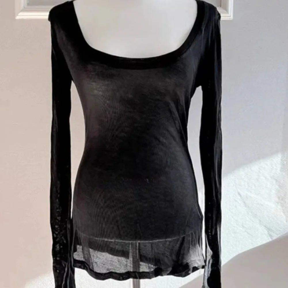 Bikini Cover Up Sheer Loose T-Shirt – Oversize Beach Pullover Beach Cover-Up Shirt PLUSH Black M