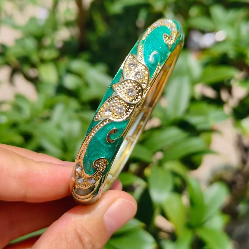 Cloisonné Crown Bangle – Vintage Bohemian Gold-Tone Bracelet Enamel Bangle Bracelet PLUSH 9