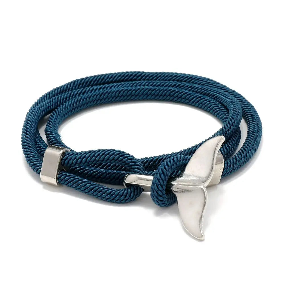 Whale Tail Braided Rope Charm Bracelet – Ocean Series Unisex Charm Bracelet PLUSH darkblue-silver tail