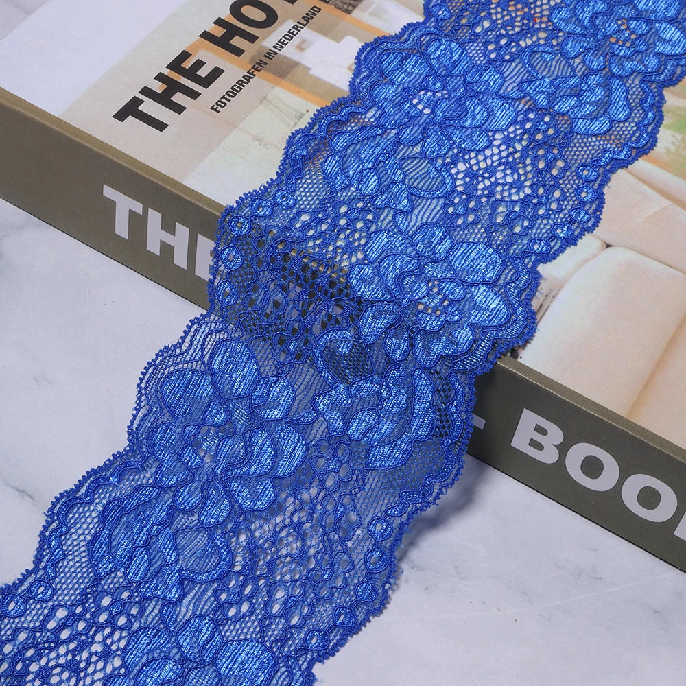 2 Yards 8cm Elastic Floral Lace Trim – DIY Sewing & Hairband Elastic Lace Trim PLUSH Sapphire 8cm 2yards