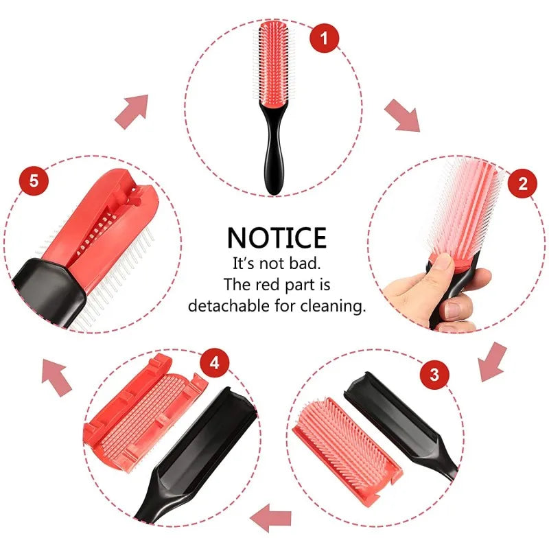 Wide Teeth Paddle Detangling Brush & 6 Hair Clips Set Hair Brush Set PLUSH
