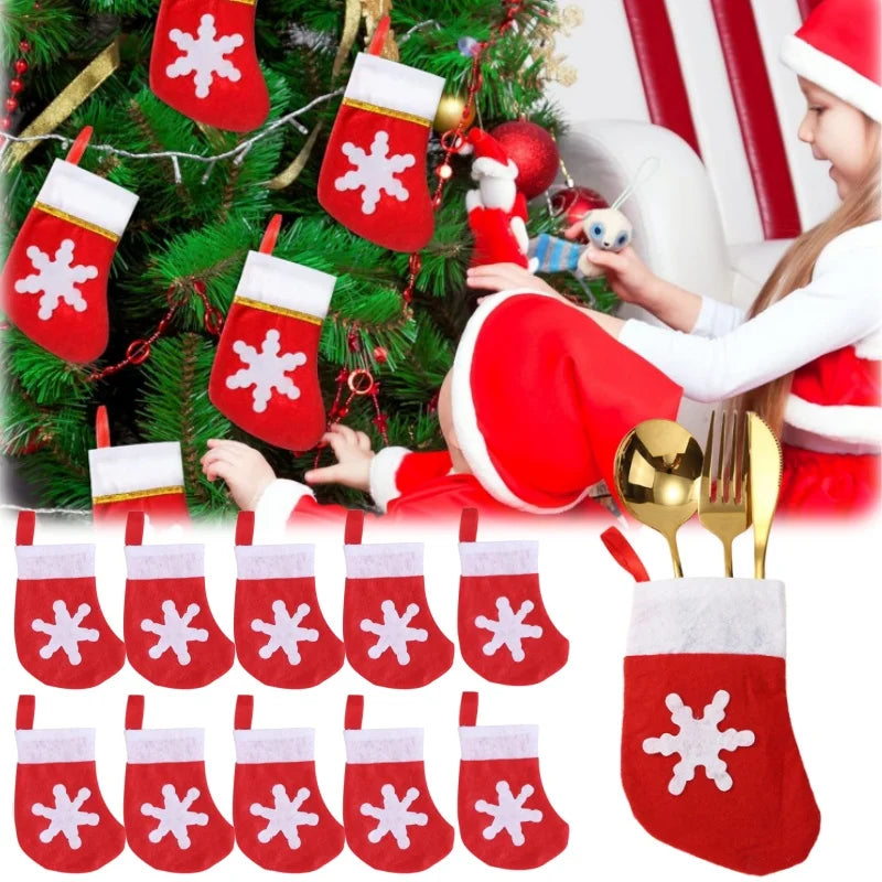 Mini Christmas Stockings Cutlery Bags & Candy Pouches Christmas Table Décor PLUSH
