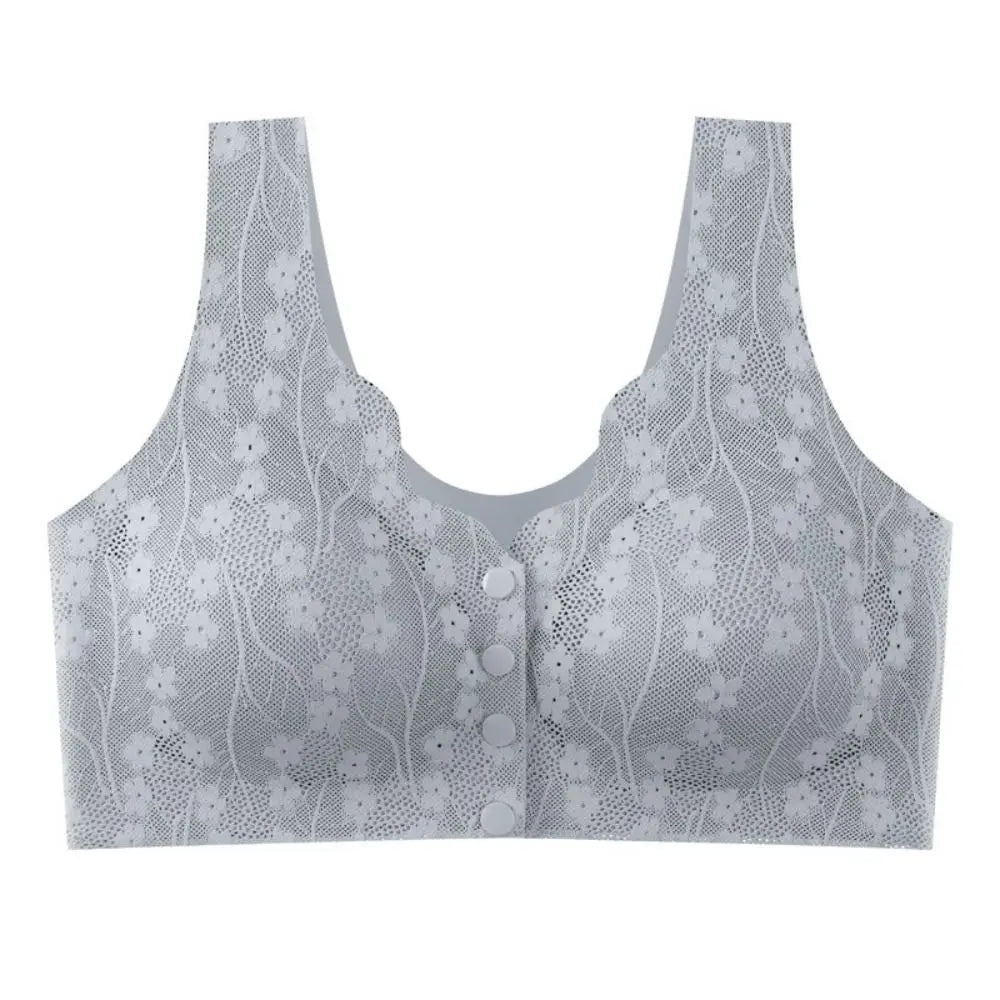 Women's Wireless Front-Close Cotton Bra – Breathable Full Cup Wireless Cotton Bra PLUSH Grey M