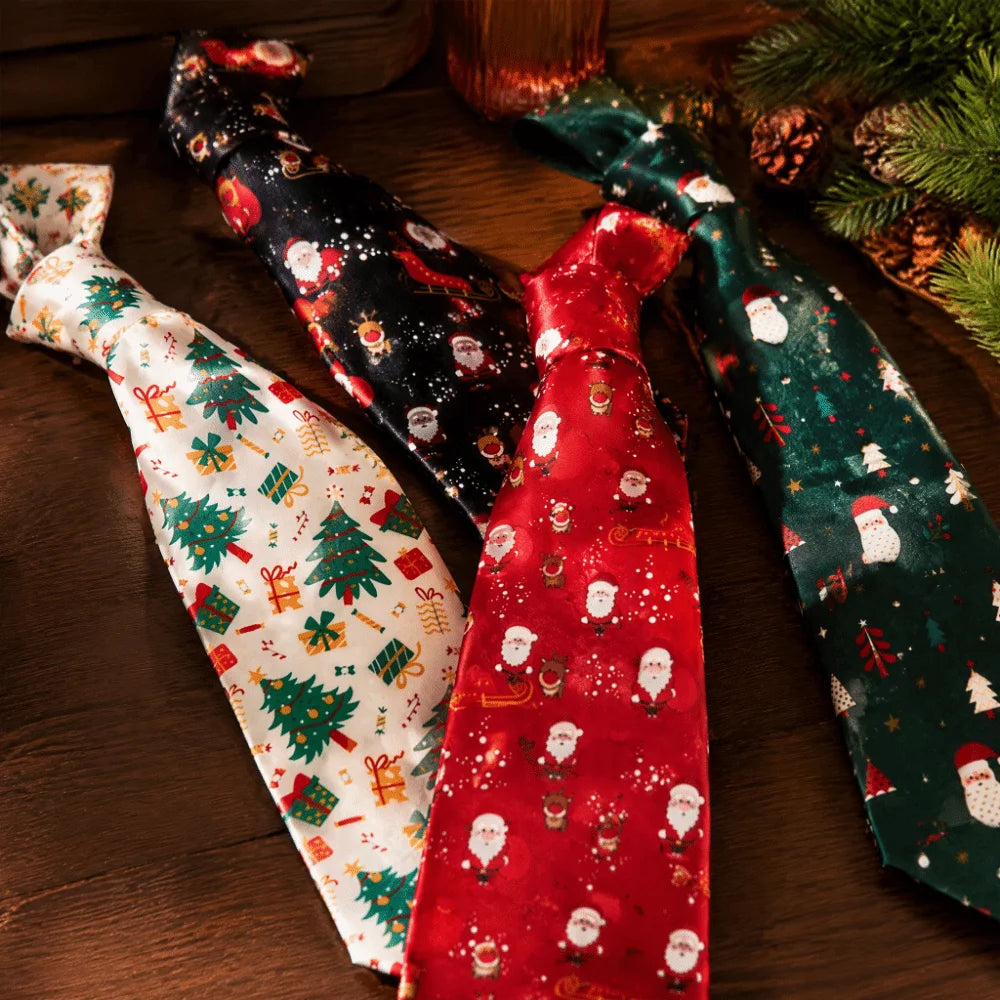 Men's Adjustable Christmas Necktie – Santa & Reindeer Tie Holiday Necktie PLUSH