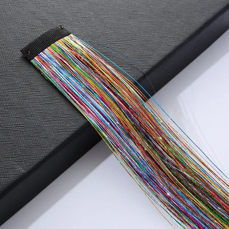 120 Strands Rainbow Hair Tinsel Sparkle Silk Extensions 100cm