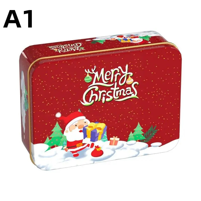 Christmas Tin Can Box – Elk & Santa Candy Cookie Gift Storage Holiday Tin Box PLUSH A1