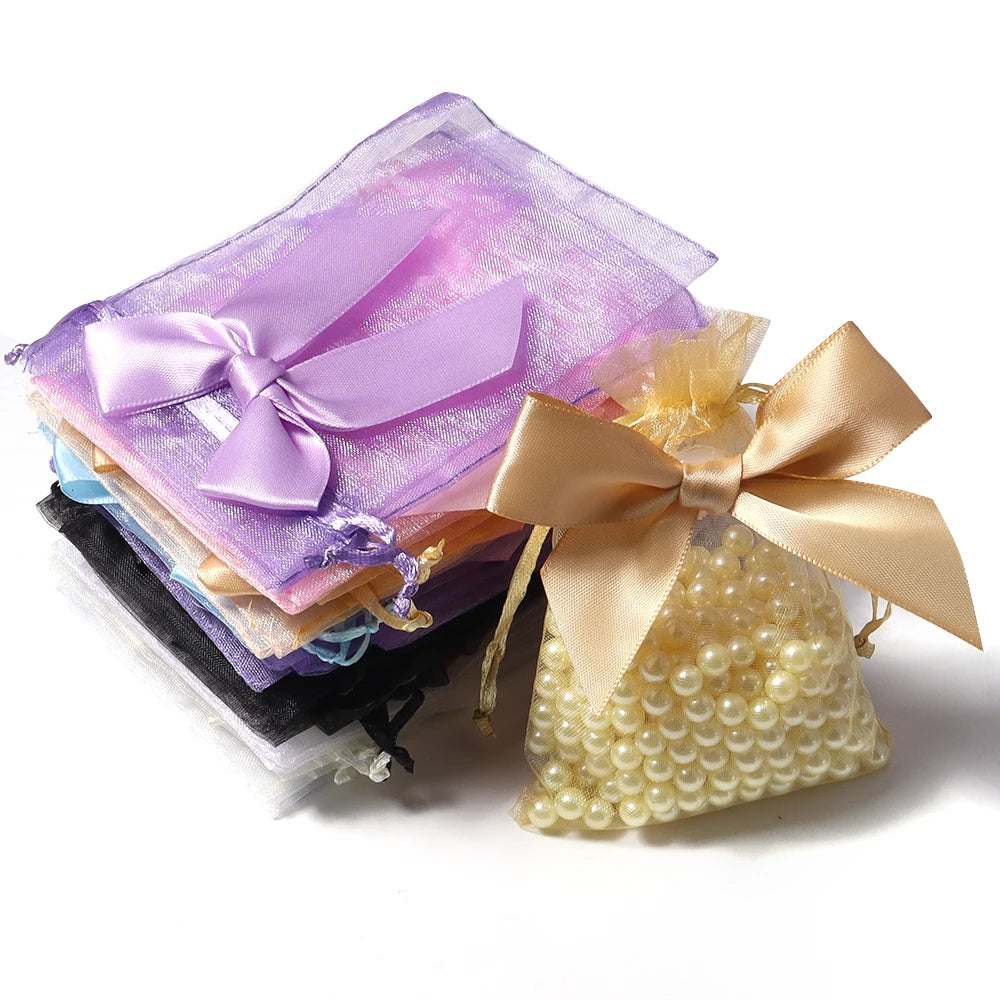 5pcs Bow Organza Drawstring Gift Bags – Wedding & Party Organza Gift Bags PLUSH