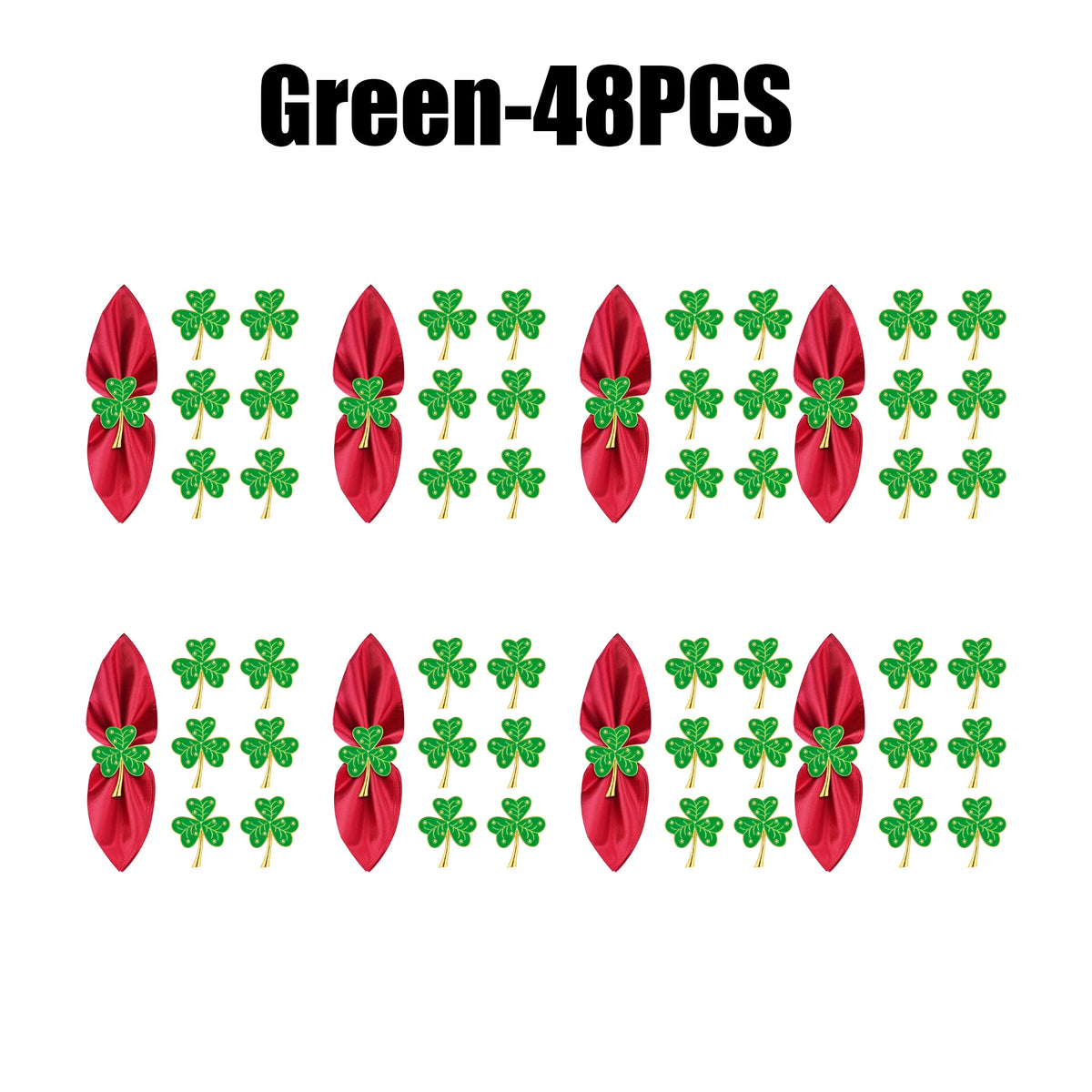 Lucky Clover Rhinestone Napkin Rings – Wedding Table Décor Napkin Rings PLUSH 48PCS