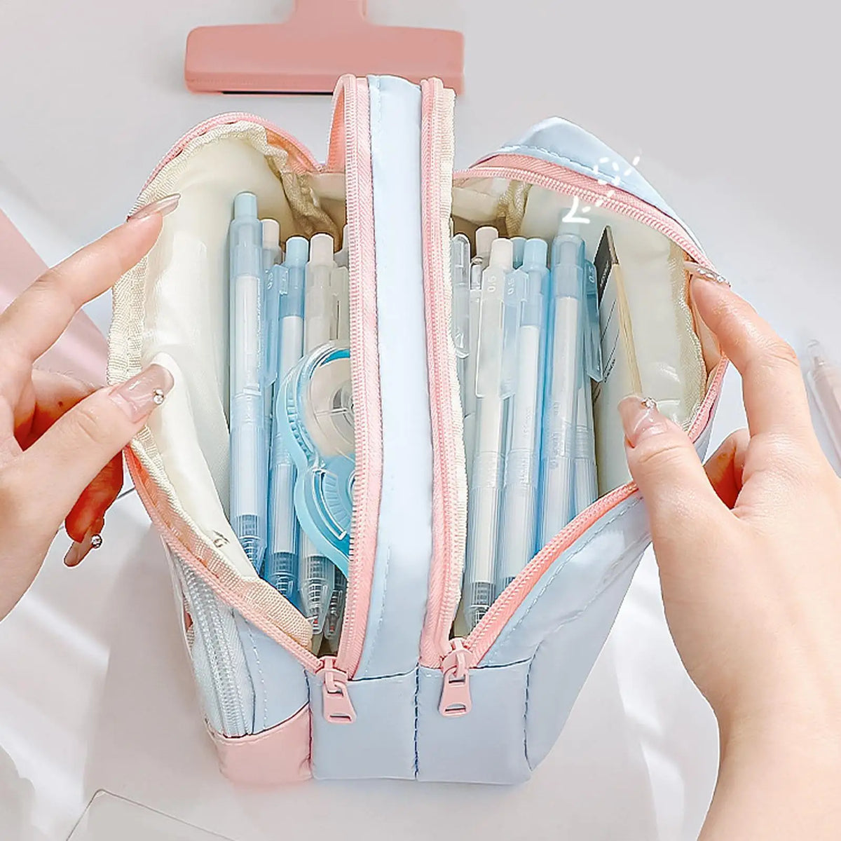 Large Capacity Pencil Case – 3-Compartment Student Pen Pouch Pencil Case PLUSH