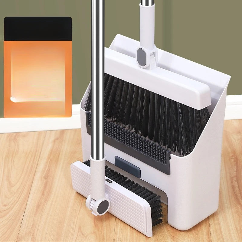 3-in-1 Upright Broom & Dustpan Set with Garbage Bag Holder Broom & Dustpan Set PLUSH white