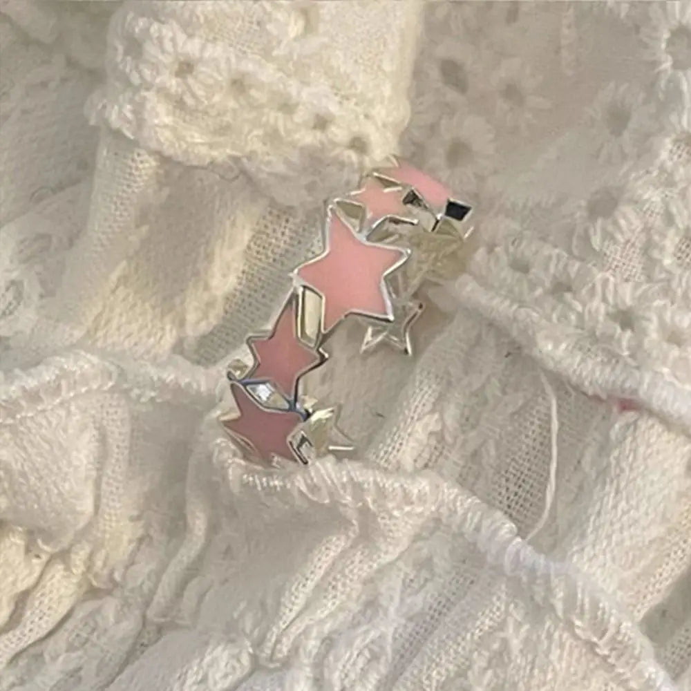 Y2K Geometric Star Open Ring | Korean Style Zinc Alloy Fashion Ring PLUSH Pink
