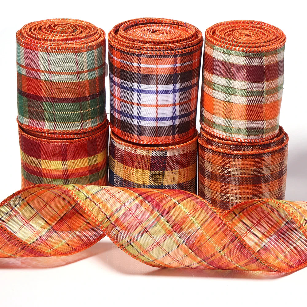 3 Yards Plaid Wired Edge Ribbon – Autumn DIY Gift Bow Decor Wired Edge Ribbon PLUSH
