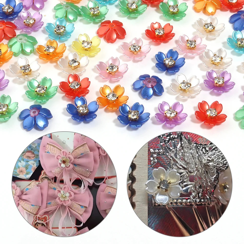 50pcs Pearl Rhinestone Bauhinia Flower Acrylic Flat Back Beads Flat Back Craft Beads PLUSH