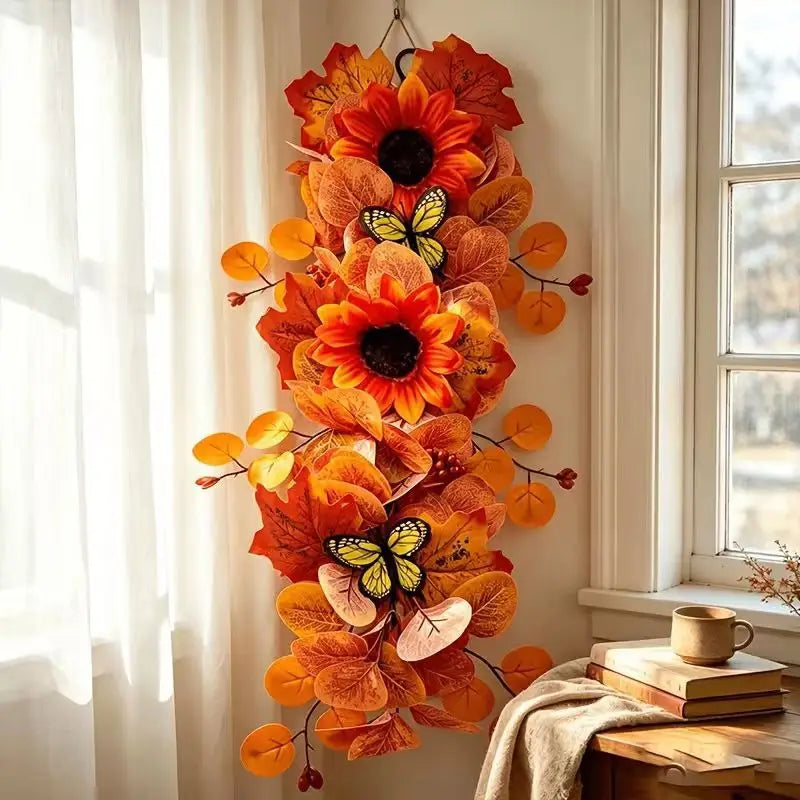 Autumn Sunflower & Maple Leaf Hanging Door Wall Decor Set Seasonal Wall Hanging PLUSH