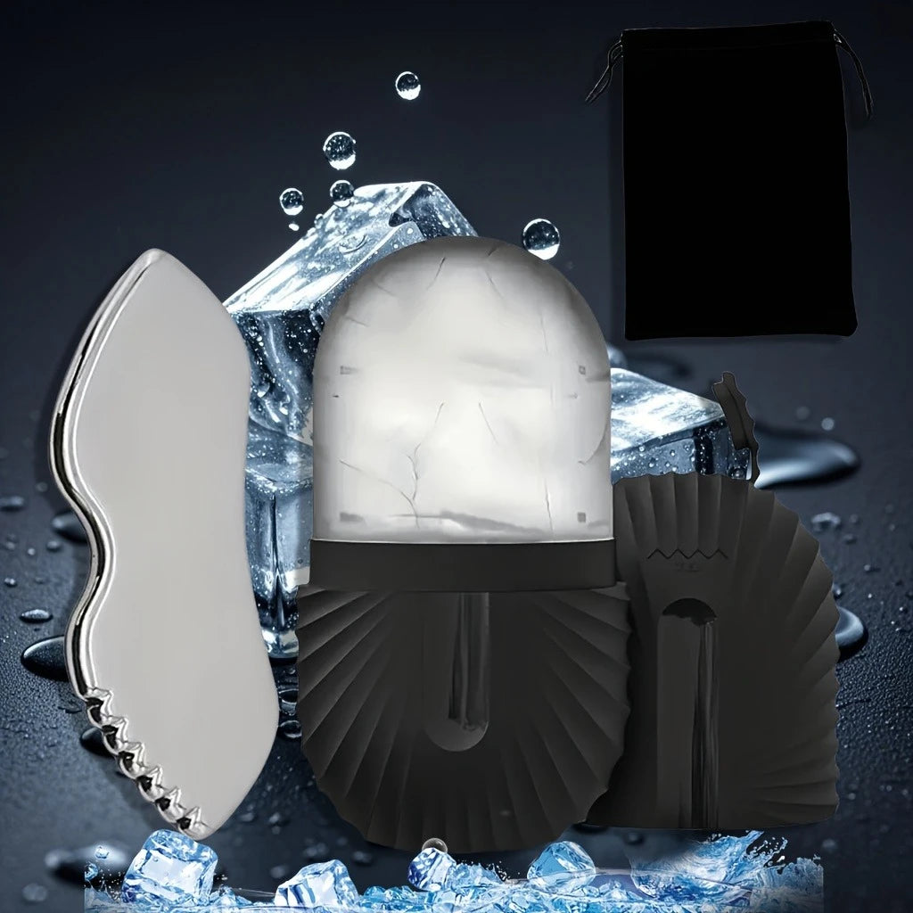 Silicone Face Ice Roller & Gua Sha Massage Tool Set Facial Massage Tool PLUSH Black