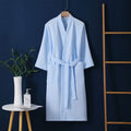 100% Cotton Waffle Kimono Bathrobe – Unisex V-Neck Robe Cotton Kimono Bathrobe PLUSH blue l