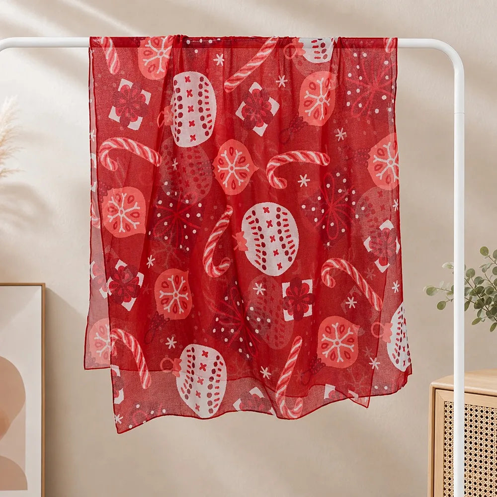 Women's Christmas Voile Scarf – Snowman Print Shawl 180x90cm Holiday Voile Scarf PLUSH 9