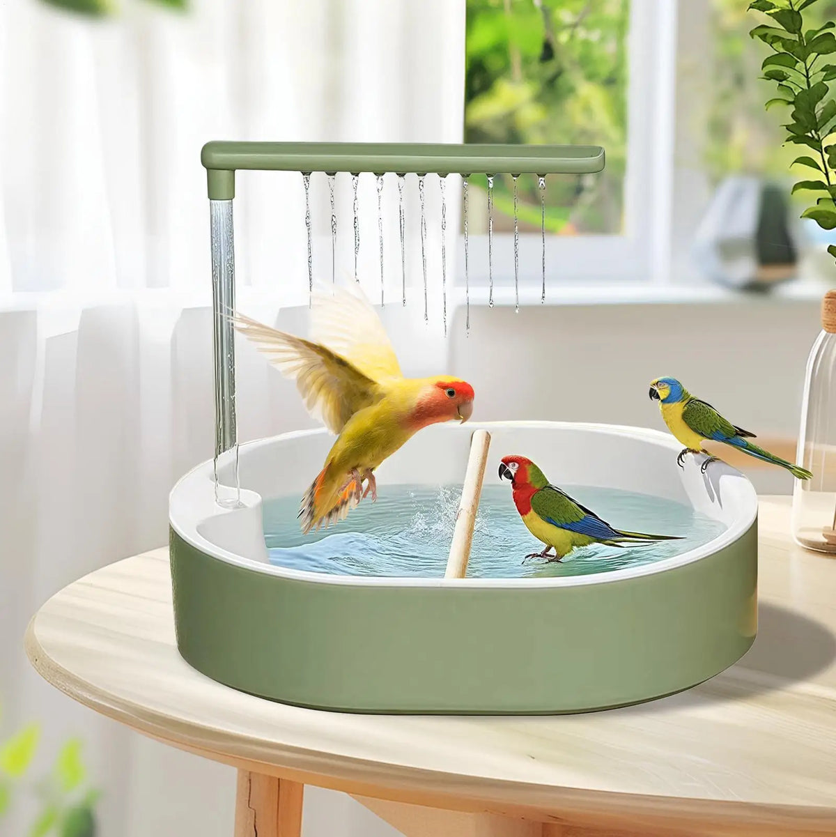 Automatic Circulating Bird Bath Tub for Parrots – Green Bird Bath Tub PLUSH