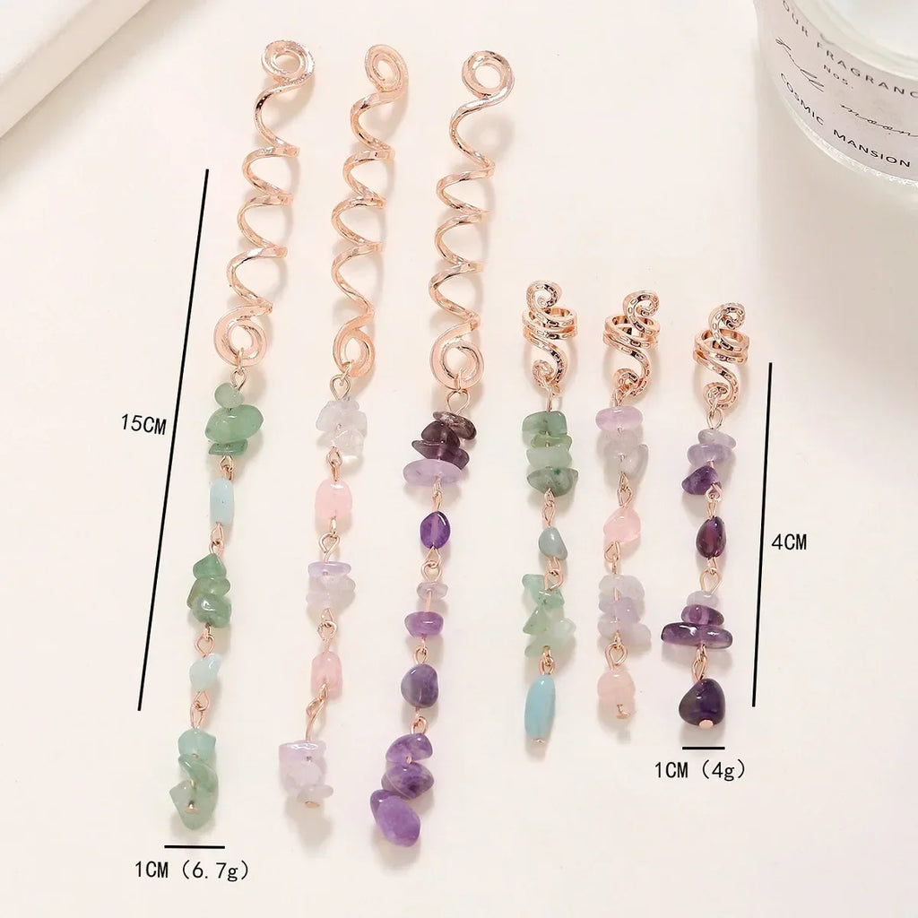 Crystal Stone Hair Beads Spiral Braid Charms Barrettes Set Hair Bead Charms PLUSH