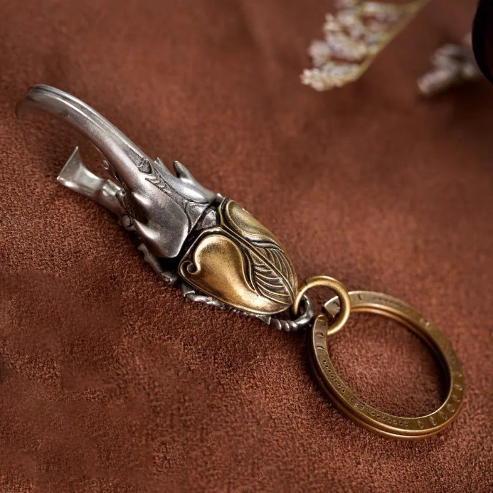 Brass Beetle Keychain – Copper Mini Bug Key Ring & Bottle Opener Novelty Keychain PLUSH