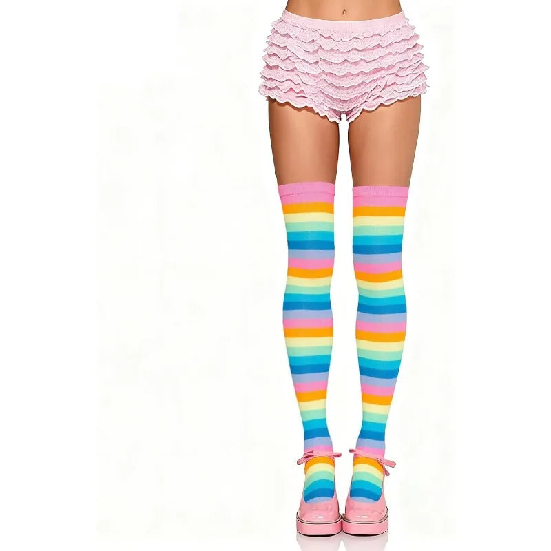 Rainbow Striped Thigh High Socks – Over Knee Stockings Thigh High Socks PLUSH