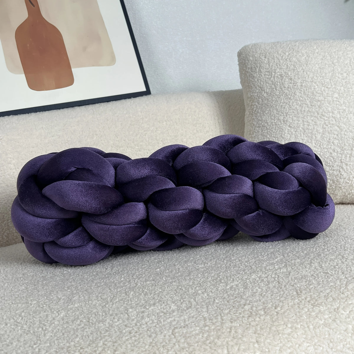 Woven Twisted Bolster Pillow – Modern Minimalist Décor Decorative Bolster Pillow PLUSH Purple