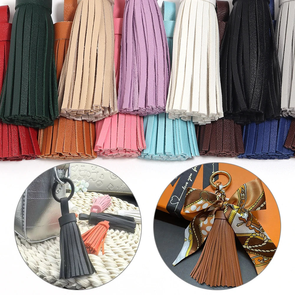 4pcs 9cm PU Leather Tassel Pendants – Bag Charm & DIY Jewelry Tassel Pendants PLUSH