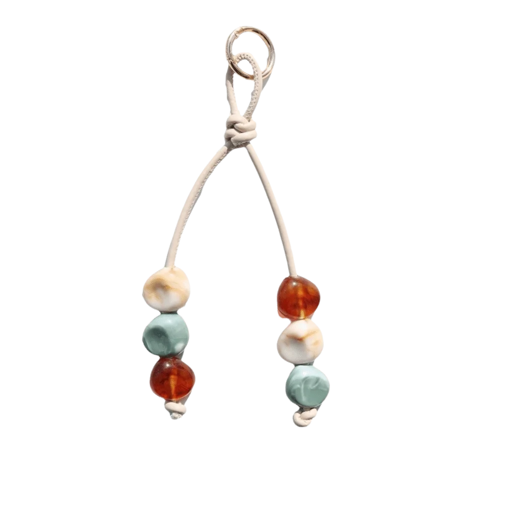 Vintage Boho Resin Beaded Keychain – PU Braided Cord Keyring Beaded Keychain PLUSH Style F
