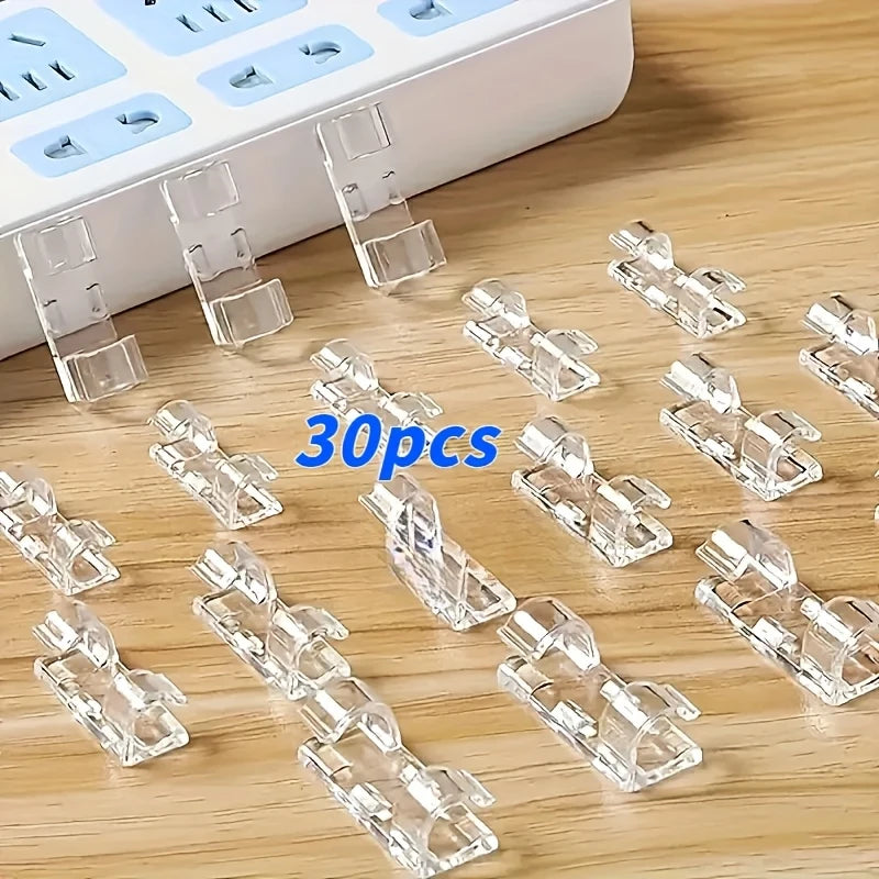 30pcs Clear Adhesive Cable Clips – Plastic Wire Cord Organizer Cable Management Clips PLUSH