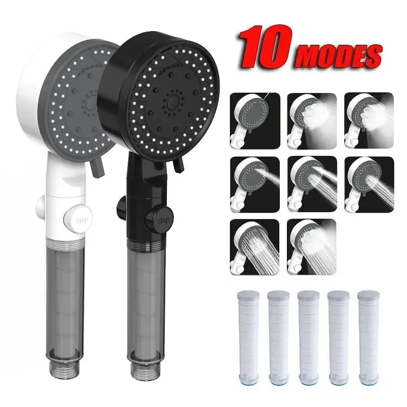 10-Mode Filtered Handheld Shower Head | One-Touch Stop Handheld Shower Head PLUSH