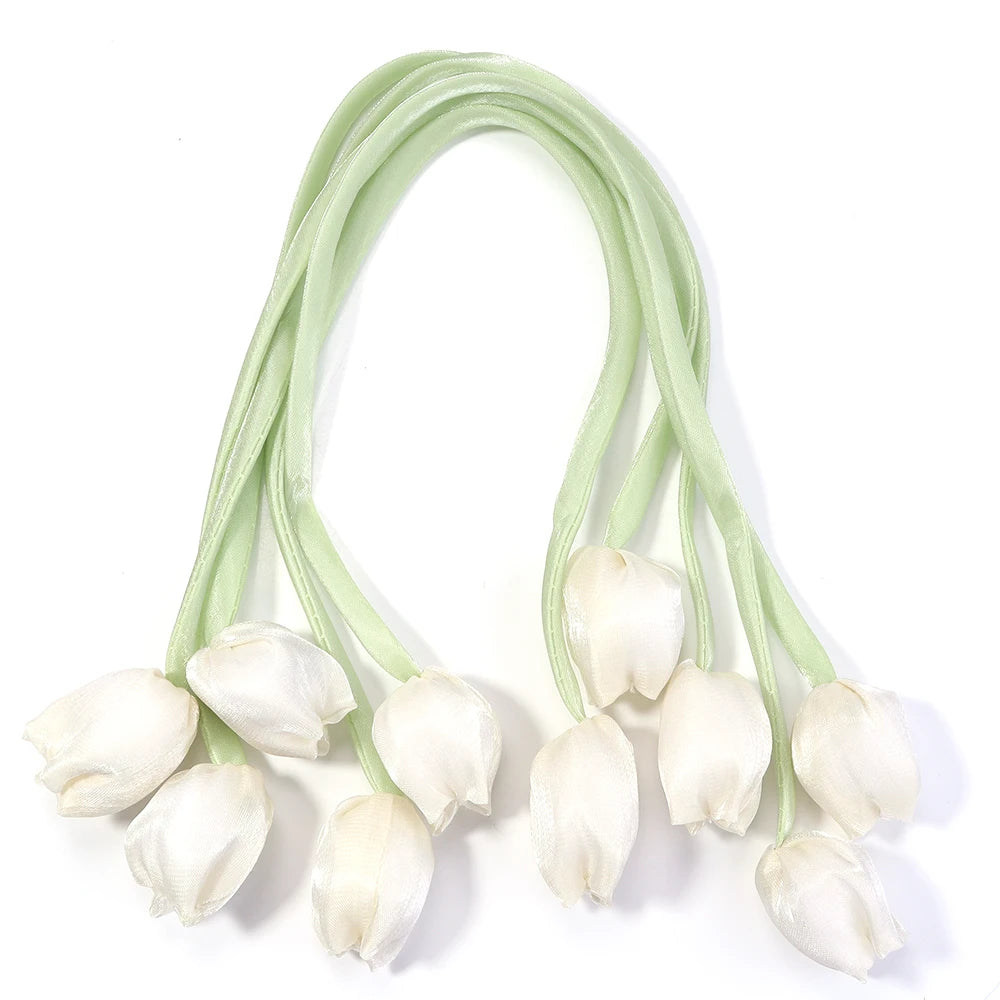 5pcs Tulip Fabric Flower Ribbons – DIY Bag Hat Clothes Decor Fabric Flower Trim PLUSH beige