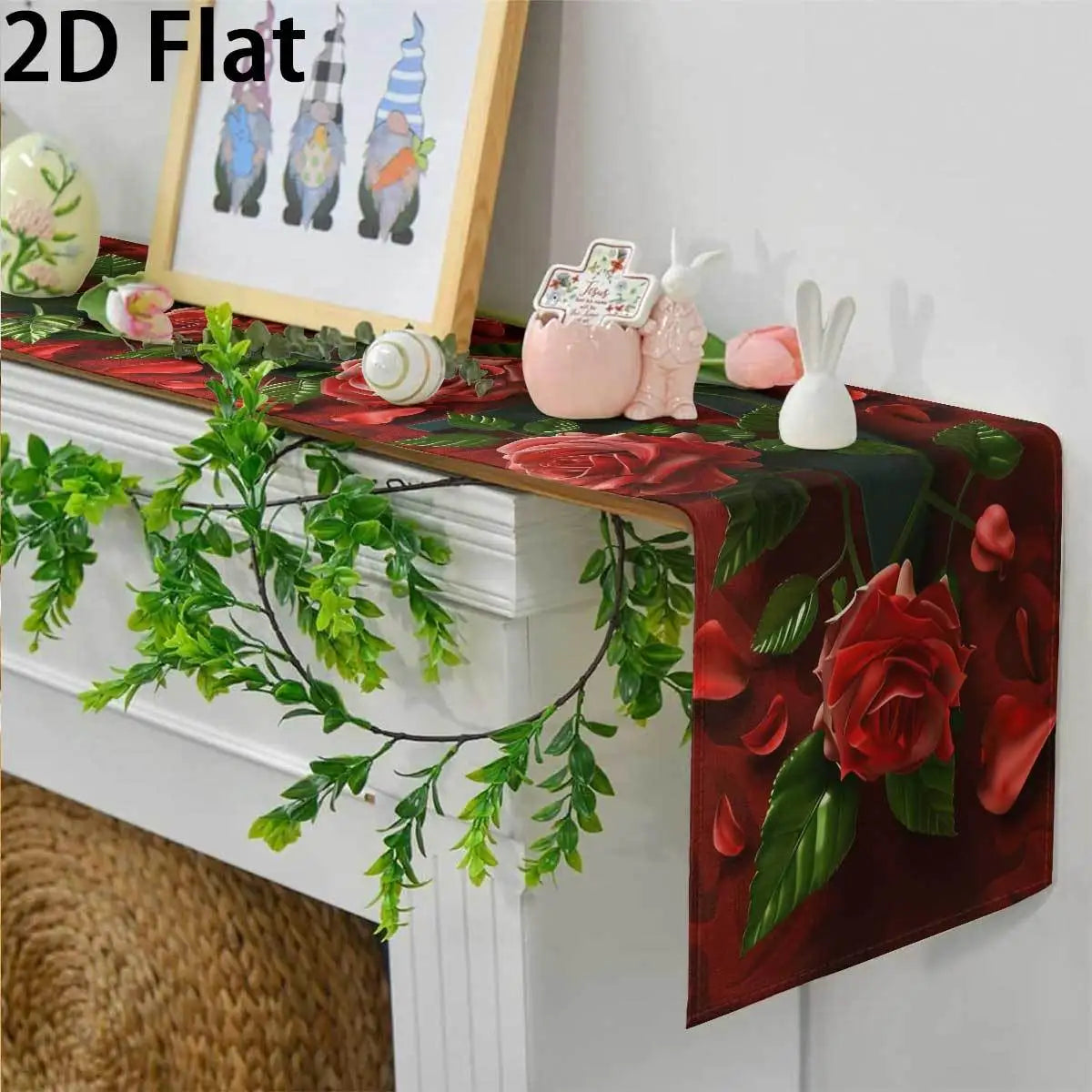 Valentine's Day Plaid Table Runner – Red Heart Bow Design Holiday Table Runner PLUSH
