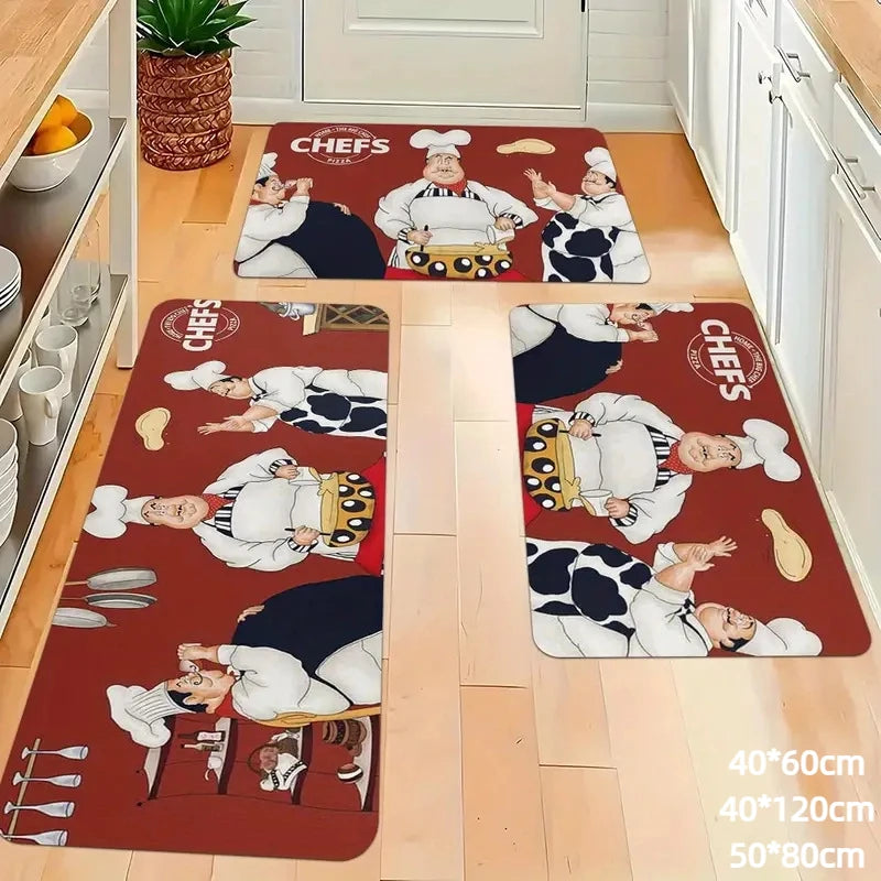 3-Piece Non-Slip Kitchen Mat Set – Knife & Fork Print Kitchen Mat Set PLUSH 3pcs 1