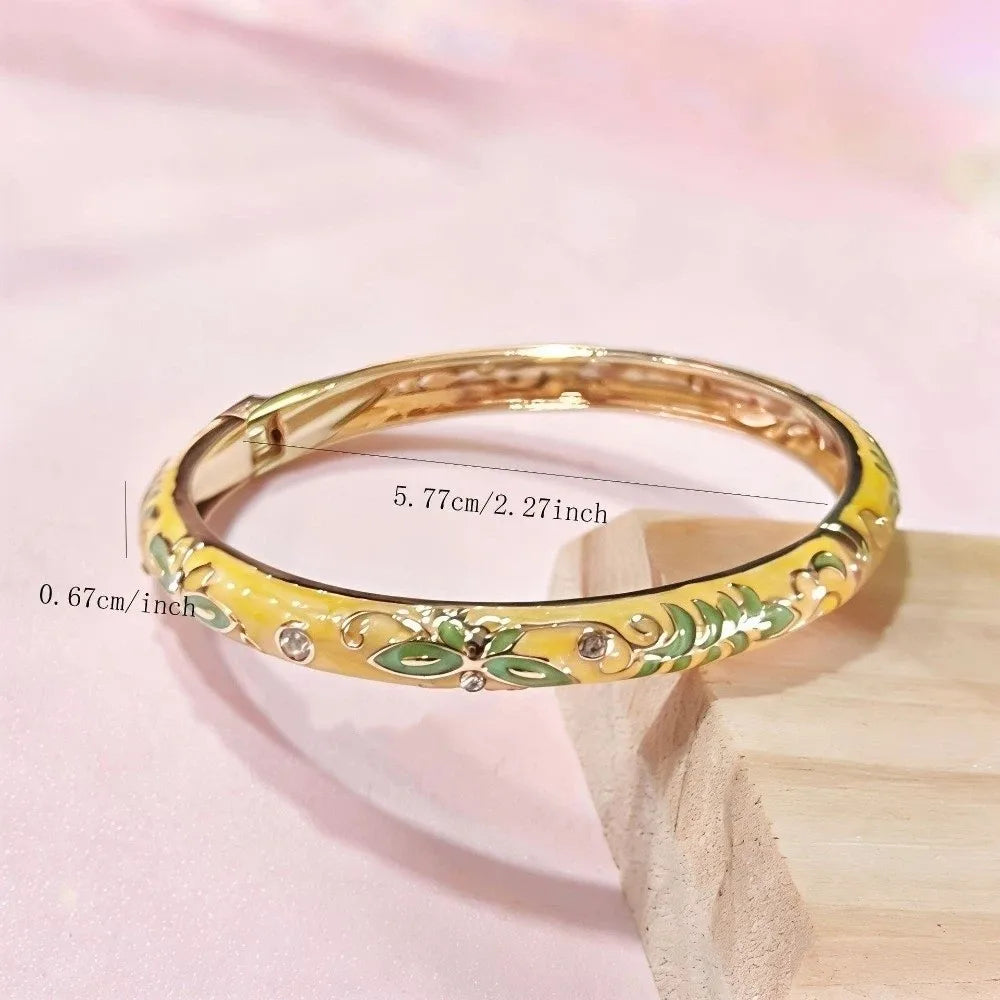 Vintage Cloisonne Enamel Bangle – Floral Butterfly Open Cuff Enamel Cuff Bangle PLUSH