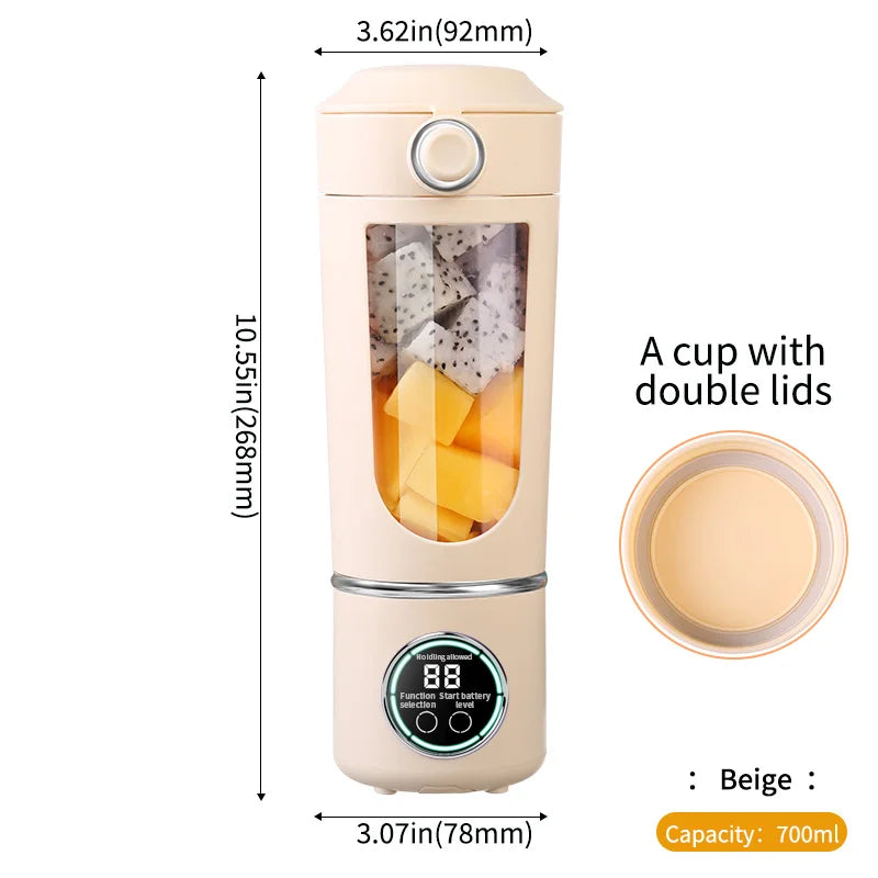 USB Rechargeable Portable Juicer Mini Blender Cup – Dual Lids Portable Juicer Blender PLUSH Beige