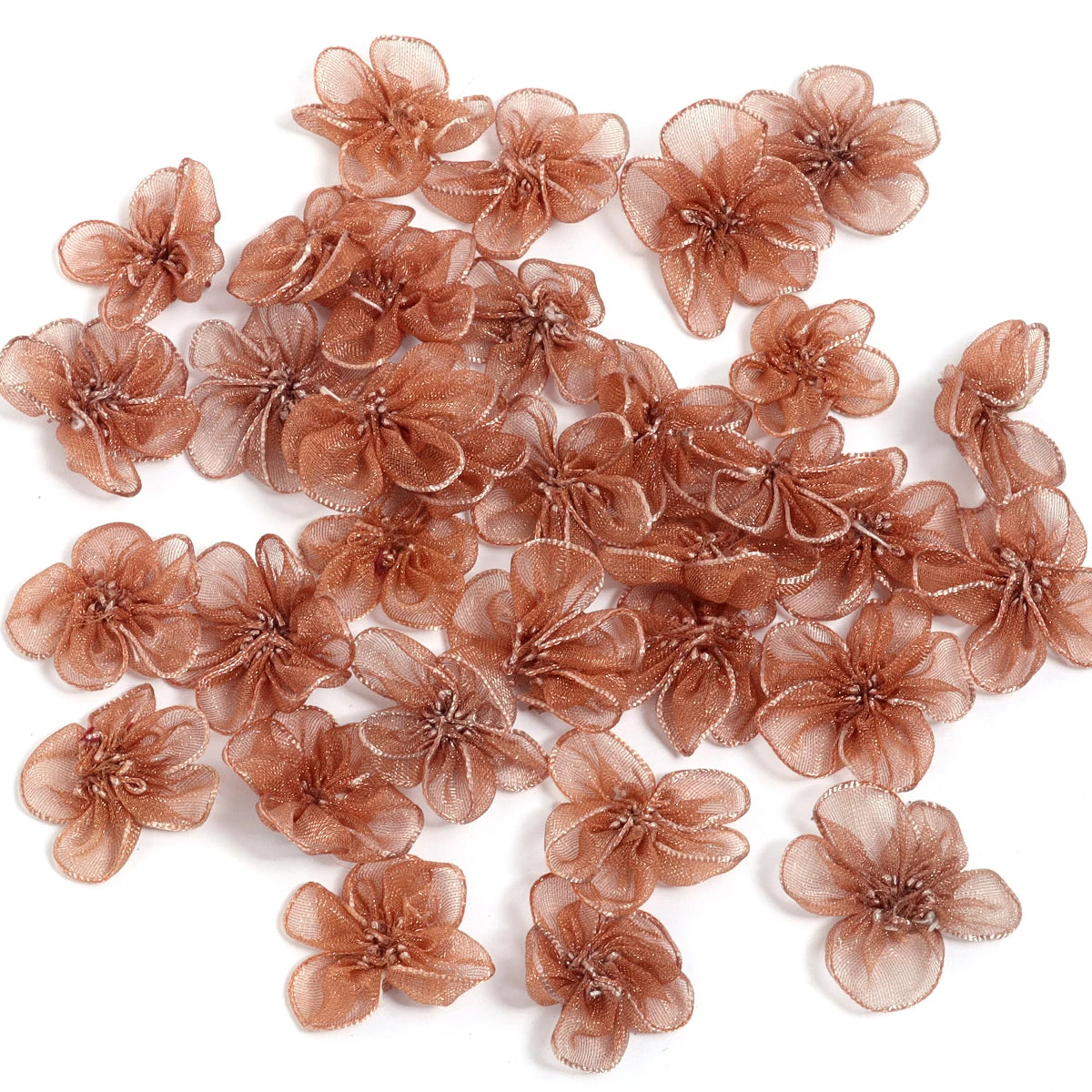 20pcs 3cm Organza Fabric Flower Appliques – DIY Hair & Craft Fabric Flower Appliques PLUSH Light Brown