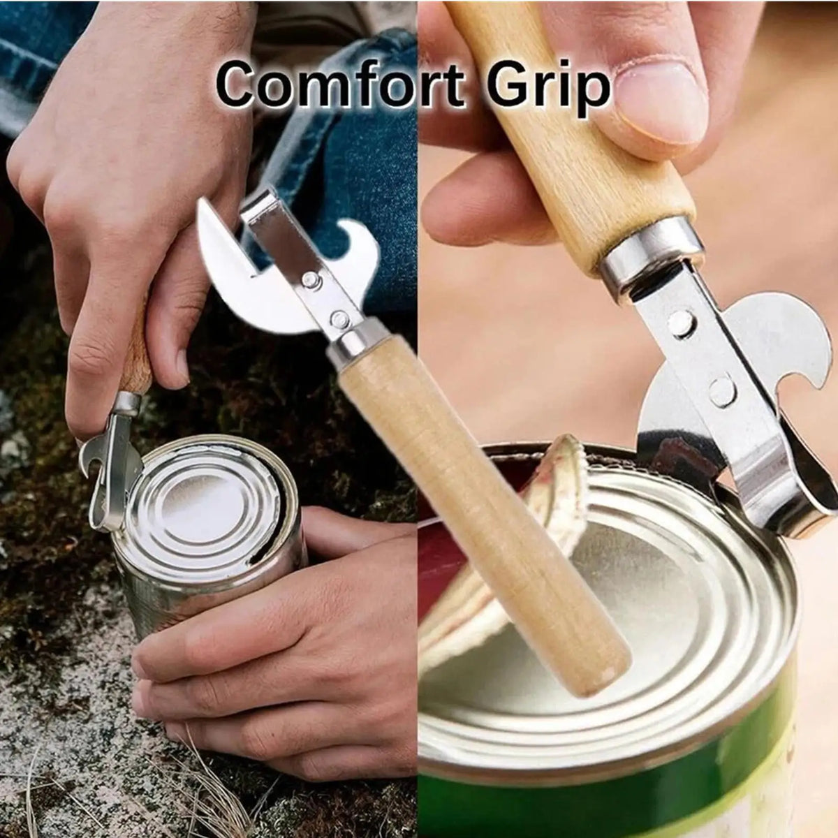 Stainless Steel Manual Can Opener – Wood Handle Kitchen Tool Manual Can Opener PLUSH