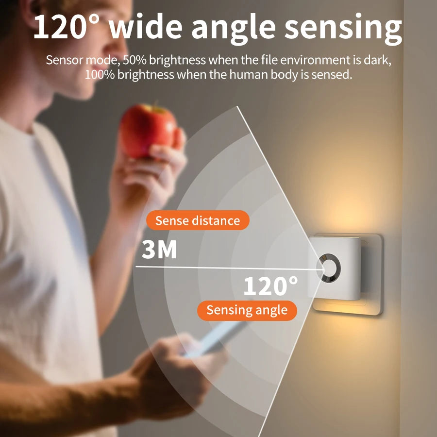 220V LED Motion Sensor Night Light EU Plug – Warm White Wall Lamp Motion Sensor Night Light PLUSH