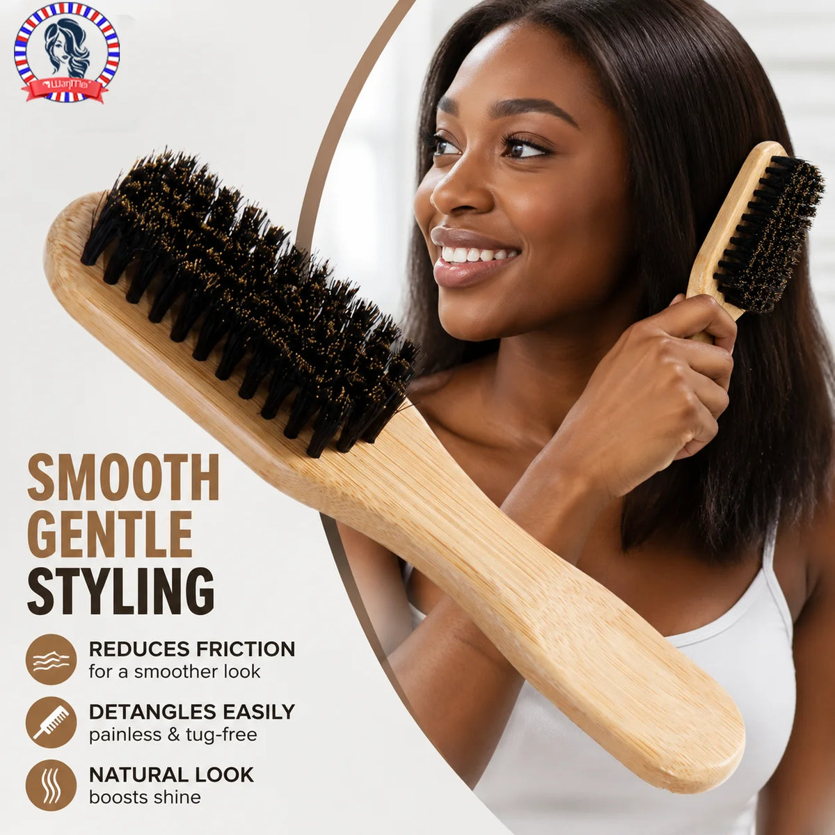 Bamboo Wood Bristle Brush – Men's Hair & Beard Grooming Hair & Beard Brush PLUSH H159