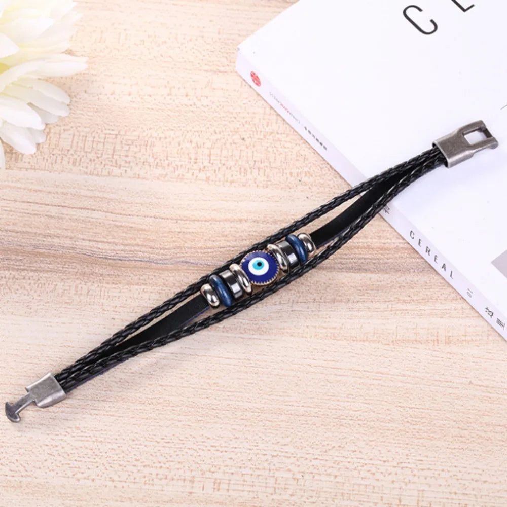 Turkish Evil Eye Multilayer Leather Braided Bracelet – Unisex Charm Bracelet PLUSH