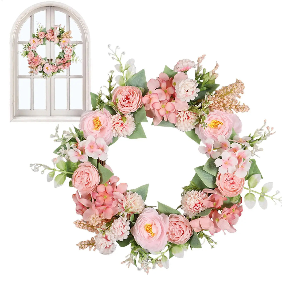40cm LED Spring Floral Wreath – Front Door & Home Decor LED Floral Wreath PLUSH