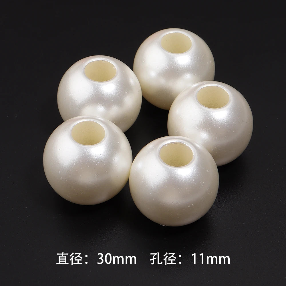 Vintage ABS Imitation Pearl Big Hole Spacer Beads – DIY Jewelry Pearl Spacer Beads PLUSH 30mm hole 11mmx5pcs