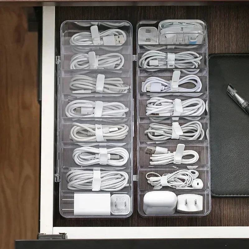 Transparent Plastic Cable Storage Box – Divided Grid Organizer Cable Storage Organizer PLUSH