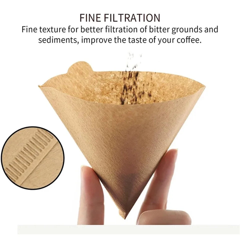 50/100pcs Disposable Wood Pulp Cone Coffee Filter Papers Coffee Filter Papers PLUSH