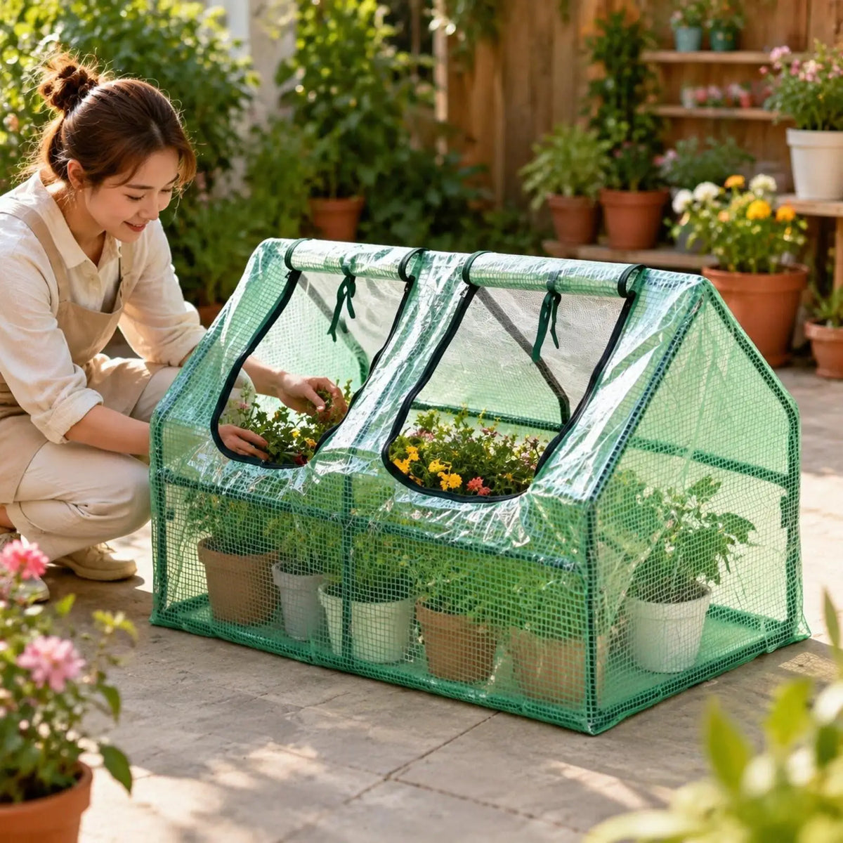 Portable Greenhouse Zippered Openings & Mesh Vents – 120×60cm Portable Greenhouse PLUSH