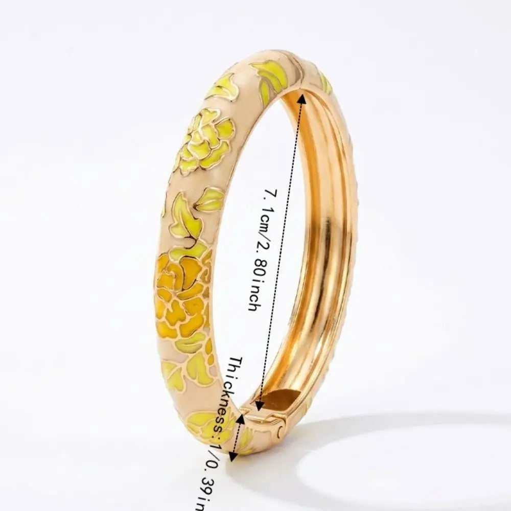 Flower Enamel Wide Bangle Bracelet – Colorful Women's Cuff Enamel Bangle Bracelet PLUSH