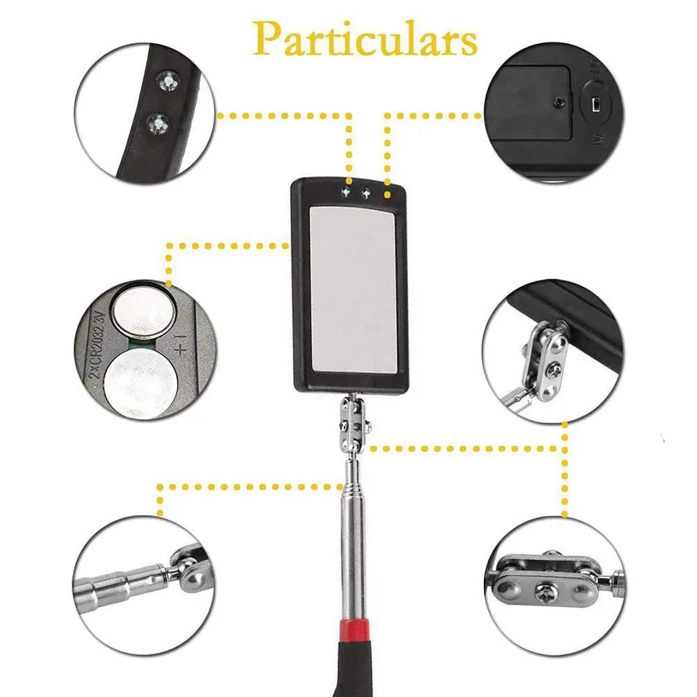 Magnetic Telescopic Inspection Mirror with LED Light | 290–880mm Telescopic Inspection Mirror PLUSH